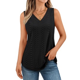 AUTOMET Womens Eyelet Embroidery Summer Tank Tops Sleeveless V Neck Loose Fit Shirt Fashion Casual Clothes 2025 Black L