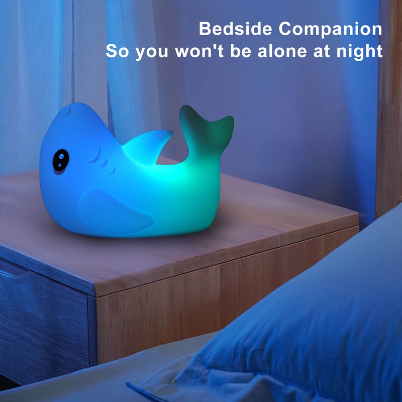 Night Light Silicone Cute Shark USB Rechargeable LED Colorful Night