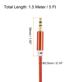 MECCANIXITY 2 Pack Aux Cable 3.5mm Male to Male Nylon Braided Cord 5Ft 3 Pole Stereo Sound Auxiliary Cable Red for Earphones, Smart Phones, Home/Car Stereos, Speakers, Computers