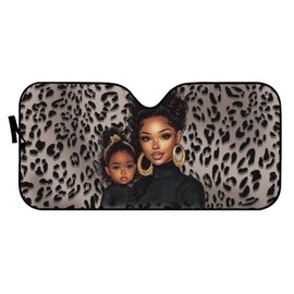 Amzbeauty Black Girl Leopard Print Portable Car Sun Visor Blocker Protects Dashboard Steering Wheel from Sun Damage