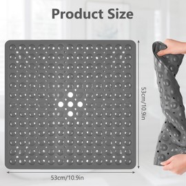 AMFUN Square Shower Mat Non Slip Anti Mould, Shower Bath Mat, PVC Bathroom Mat, 53 x 53CM Machine Washable Bath Mat with Strong Suction Cups Grip and Drain Holes for Inside Shower