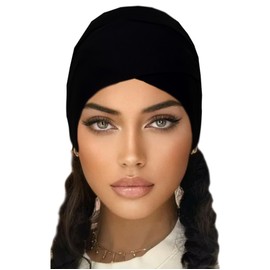 AMAL MUSLIM Cap Women Under Scarf, Cotton Islamic Hijab, USA, Model C6 (Black #1, L-XL)