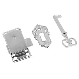 Vintage Furniture Lock for Cabinet Cupboard, Antique Silver Cabinet Lock with Key Decorative Sheet