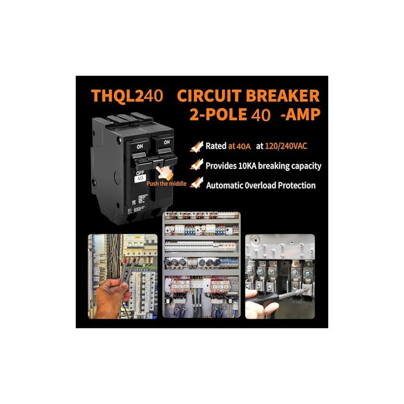 THQL1240 40Amp 2-Pole Circuit Breaker, Plug-in Mount, Thermal Magnetic Protection,