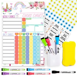 Magnetic Chore Chart for Kids, Dry Erase Behaviour Chart for Kids Toddlers to Do List Board for Home Fridge with Reward Stickers (Unicorn)
