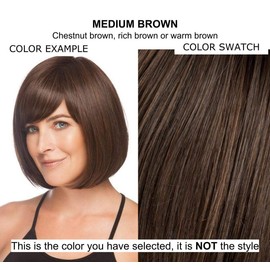 Honesty Wig Color Med Brown - Gabor Wigs 3.5" Short Gentle Waves Sculpted Bangs Excelle Heat Friendly Synthetic Soft Face Framing Bundle MaxWigs Hairloss Booklet