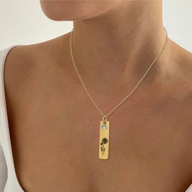 YeGieonr Birth Flower Necklace for Women, 12 Months, Stainless Steel, Cubic Zirconia, 18 Inch Adjustable Chain, 45+5cm, Stainless Steel Cubic Zirconia, Cubic Zirconia
