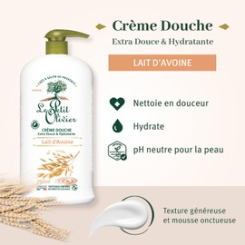 LE PETIT OLIVIER - Duschcreme, extra weich & feuchtigkeitsspendend – Hafermilch – für die ganze Familie – pH-neutral für die Haut – ohne Seife, ohne Farbstoffe – hergestellt in Frankreich – 750 ml