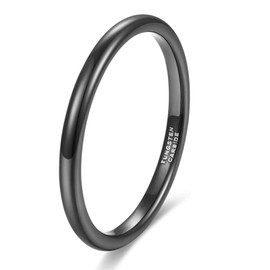 Zakk Women's and Men's Black Tungsten Narrow Plain Polished Ring Engagement Rings Wedding Rings Partner Rings 2 mm 4 mm 6 mm 8 mm, Tungsten Carbide
