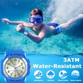 CKV Kids Watch for Boys Girls Ages 5-12, Waterproof Time Teacher Easy to Read Analog Sport Outdoor Children Watches with Soft Band for Kids
