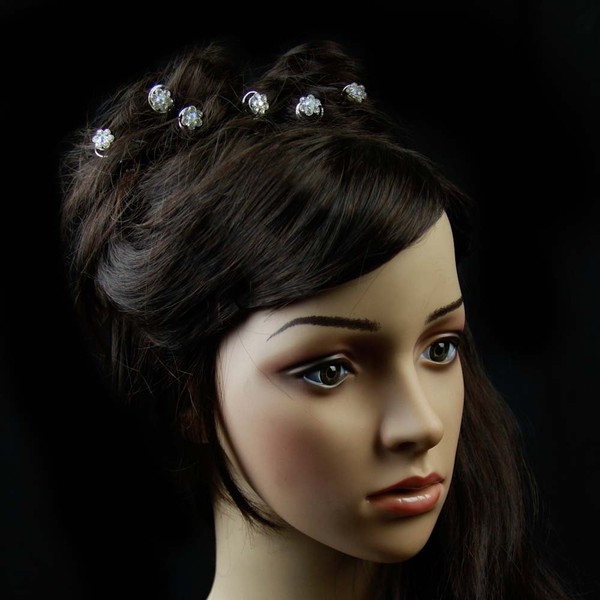 Silver Rhinestone Flower on Twist Colorful Center Stone Bridal Hair