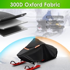 COVERVIN Black Snowmobile Cover, Rugged Durable Waterproof Sled Ski Cover with Reflective Stripes and Elastic Bottom Can Be Trailerable (M fits Length 115 "x51 x48)