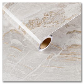 CRE8TIVE 36"x118" Wide Beige Gold Marble Contact Paper for Kitchen Countertop Peel and Stick Marble Wallpaper Removable Adhesive Waterproof Glossy Liquid Marble Vinyl Paper for Bathroom Cabinets Walls