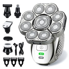 Glatzen Rasierer Herren, IPX7 Wasserdicht 9D Flexibler Schwebekopf, Nass & Trocken Kopfrasierer, LED-Anzeige, 120 Min Akkulaufzeit, 6-in-1 Pflege-Set (9D)