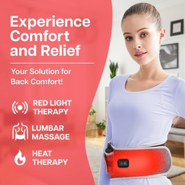 Red Light Therapy Belt with Massage Function - Infrared Light Therapy for Body Muscles - Portable Deep Tissue Massage Therapy Heated Pad for Back and Abdomen with Multiple Modes and Intensity Levels