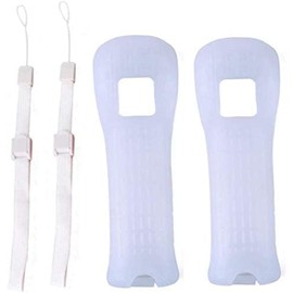 2 x Silicone Skin Case Cover with Hand Wrist Strap for Wii Remote Controller (White)