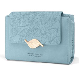 REETEE Women's Small PU Leather Purse, Women's Small and Short Format Purse, Many Compartments, Women's Purse with 10 Card Slots and Zip Coin Compartment Wallet, X-blue, Modern