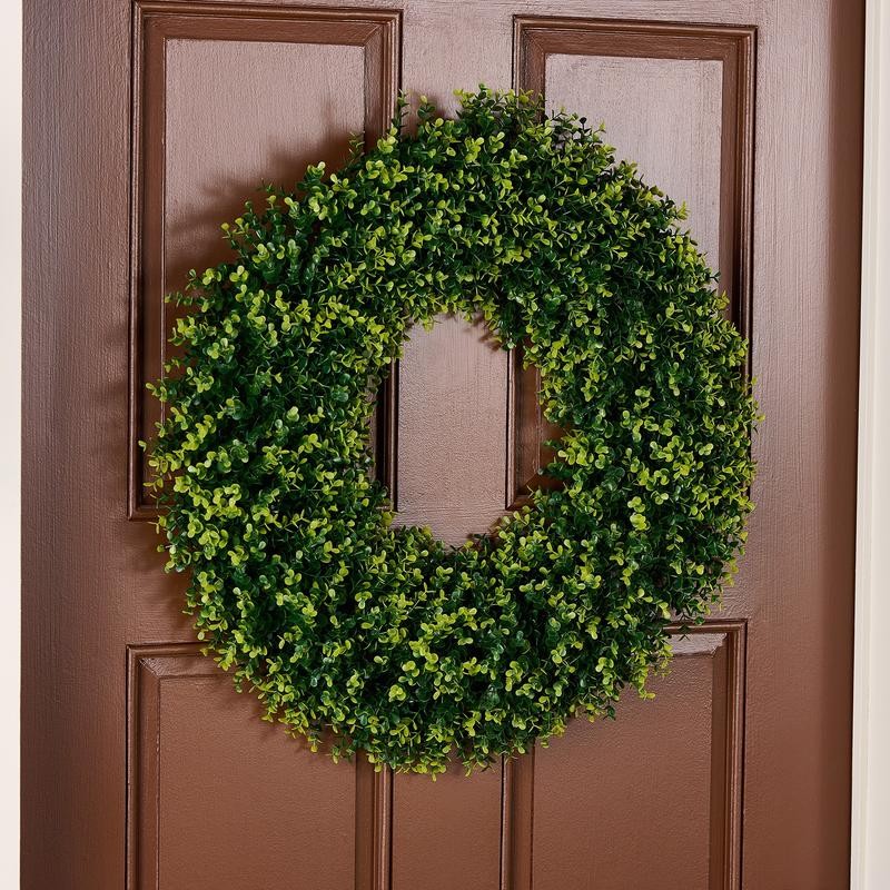 Wicker Park 24" Indoor/Outdoor Boxwood Wreath:_Lilac