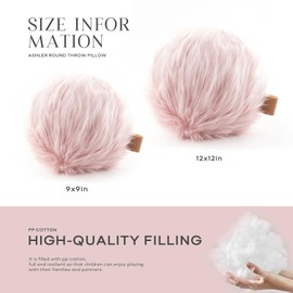 Ashler Plush Round Pillows, Ball Throw Pillow with Handle, Faux Fur Luxury Soft Decorative Cushion, Modern Home Decor Fluffy Round Pillow for Sofa, Bed, Chair, Light Pink, 12 x 12 inch