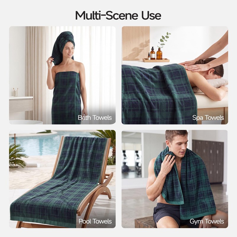REDKISS 100% Cotton Bath Towels Set, Checkered Towel for Bathroom,