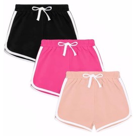 Fhowoh Girls' Athletic Shorts 3 Pack Active Running Dance Yoga Dolphin Shorts (Black/Rose/Pink, 8-10y)