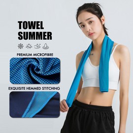 Feicuan Microfibre Towel for Gym Beach - 90x30cm/35.4"x11.8" Fast Drying Towels Compact with Storage Bag and Hook Cooling Towel Lightweight Absorbent for Sports, Swimming, Camping, Hiking, Blue