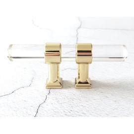 LynnsHardware 1 Inch C-C (1” Centers ) Lucite Handles Acrylic Cabinet Handle Polished Gold Knob Drawer Pull Kitchen Hardware Clear 25 mm Centers, C-C: 1 in (25 mm)