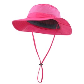 Magracy Unisex Womens Outdoor Wide Brim Sun Hat Mesh UPF50+ Safari Hats with Neck Flap Fishing Hats Rose Red