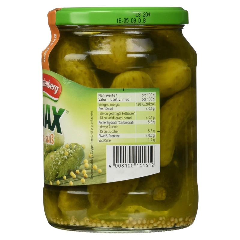 Hengstenberg Knax Gherkins Mild Sweet Drained Weight 360 g
