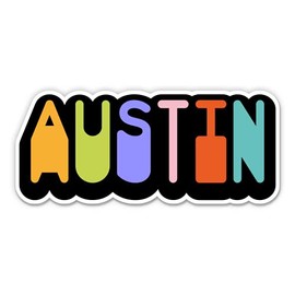 Squiddy Austin Retro Vintage Groovy Style - Vinyl Sticker Decal for Phone, Laptop, Water Bottle (3" Wide)