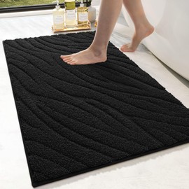 DEXI Bathroom Rug 44 x 76 cm, Soft Bath Mat Machine Washable, Bath Mat Non-Slip Bath Mats & Bath Rugs for Shower, Bathtubs, Toilet Decoration, Black