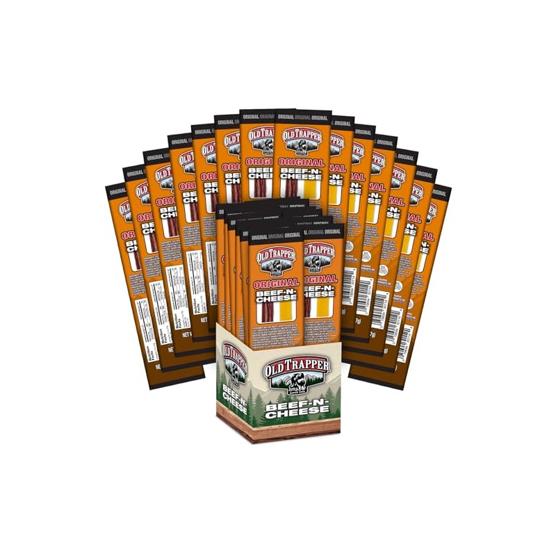 Old Trapper Beef-N-Cheese, Original 1.3-Ounce Individual Package, Savory Beef Stick