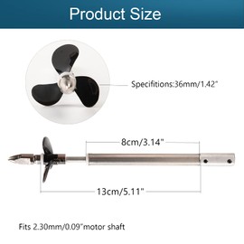 Fielect Drive Shaft w Propeller and Universal Joint for RC Boat, L130mm Shaft, L80mm Sleeve, D36mm Propeller, Fit for 2mm Motor Shaft