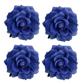 4pcs/pack Fabric Rose Hair Flowers Clips Mexican Hair Flowers Blue Hairpin Brooch Headpieces (royal blue)