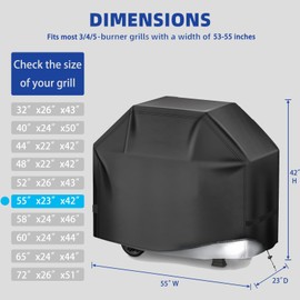 HAZBEN Perfect Grill Cover for Outdoor Grills Waterproof Rip-Proof Weather Resistant for Reliable Protection Griddle Cover Easy to Clean Adjustable Hem Drawstring Fade Resistant (55 inch N)