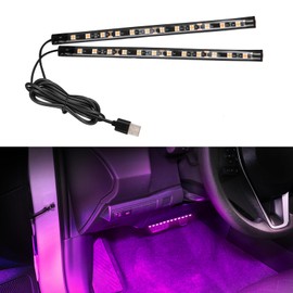 Wuyaoyao Car LED Strip Light, 12V 24 LED Vehicle Interior Atmosphere Lamps with USB Port, Auto Under Dash Ambient Night Light, Universal Car Accessories (Pink Purple, USB)