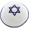 Round Designs Star of David Knitted Kippah (White Cotton and