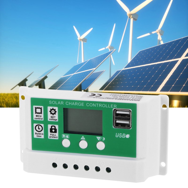 LCD Solar Charge Controller Adjustable 10A 12V 24V PWM Charging