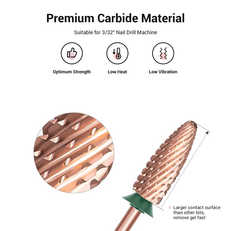 MelodySusie Long Flame Nail Drill Bits, 3/32'' Carbide Tungsten Bits,
