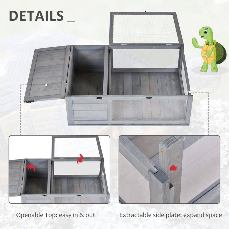 PawHut Wooden Tortoise House Indoor Turtle Habitat Enclosure Outdoor Reptile