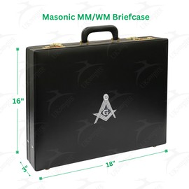 Premium Masonic Regalia MM/WM Apron Hard Briefcase, Square Compass G Silver Emblem – Freemason Bags & Cases (Faux Leather)