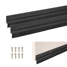 M METERXITY 2Pack Door Sweep - 39" Door Bottom Brush Heavy Duty Seal Draft Stopper Aluminum Base with 15mm Brush, Adhesive/Screw Installation for Interior/Exterior/Garage/Sliding Doors, Black