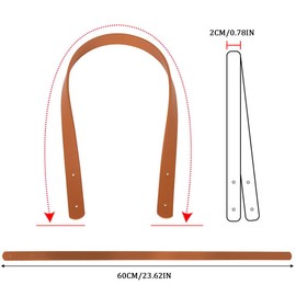 PLKSEI Pack of 2 Bag Handle PU Bag Strap with Rivets Bag Strap 60 cm Plain Shoulder Strap for Handbag Purses Replacement Bag Accessories, Light Brown