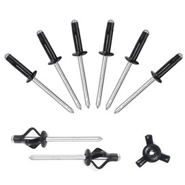 ALLCLEAN 3/16" x 5/8" Tri-Fold Rivets Assortment - 60Pcs,Black Tri-fold Exploding Pop Rivets Solid Aluminum Tri Grip Rivets Bulb Style Rivets for Kayak Marine Boat