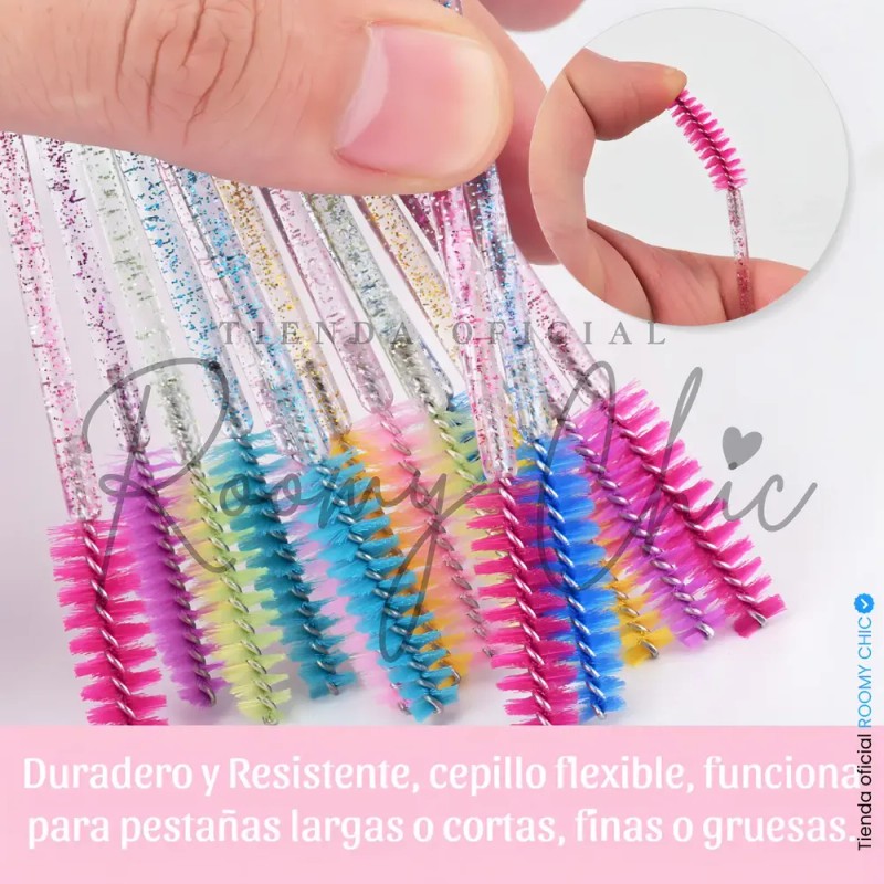 100 Cepillos Glitter Desechables Extensiones Pestañas Cejas