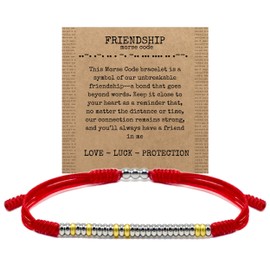 HARACRAFT 18K Gold Plated Morse Code Protection Bracelet, Happy Mother Father Day, Family Member Protection Bracelet, Kabbalah Red String Lucky Gift, Inspirational Gift (Friendship)