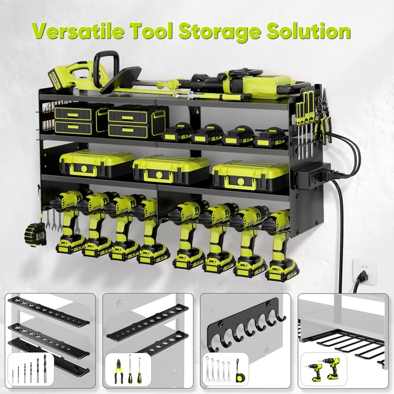 POKIPO Large Power Tool Organizer Wall Mount with Charging Station,4