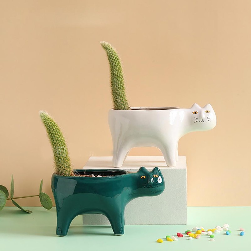 Succulent Planter with Drainage Cat Ceramic Garden Pot Cactus Planter