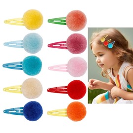 LYXOTO Girls Hair Clips, Hair Clips, Children's Hair Clips, Clips, Hair Clips for Girls, Multicoloured, Pack of 10 (Fur Balls)