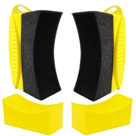2 Pack Tire Shine Applicator Pads, Reusable Tire Dressing Applicator Sponge, Curved Tire Gel Applicator Forms with Lid, Yellow Tire Applicator Pads for Car Cleaning Detailing